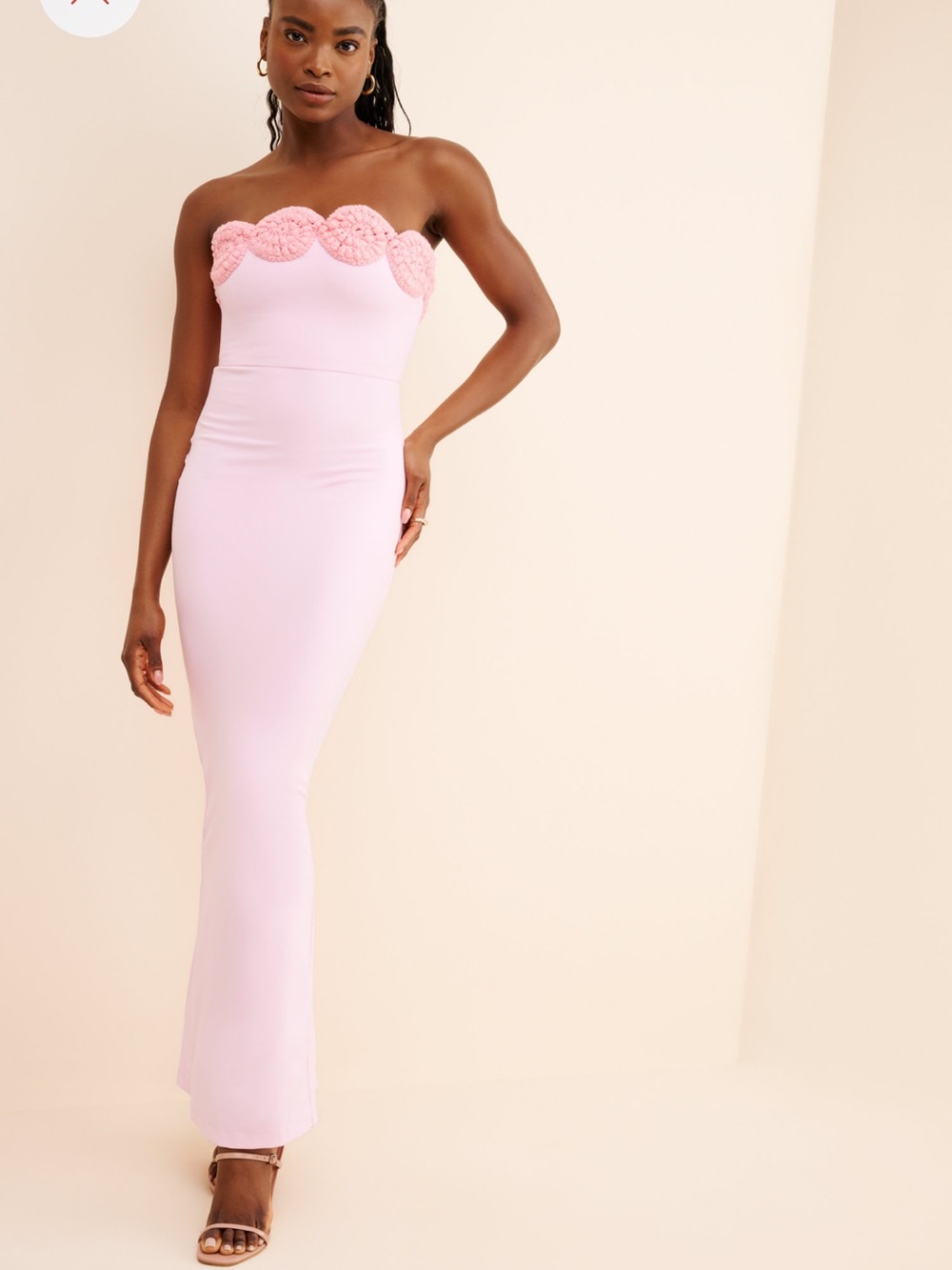 Strapless Lace-Trim Maxi Dress in Light Pink